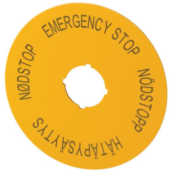 Label, emergency stop, D=90mm, yellow, EN, SV, FI, DA image 2