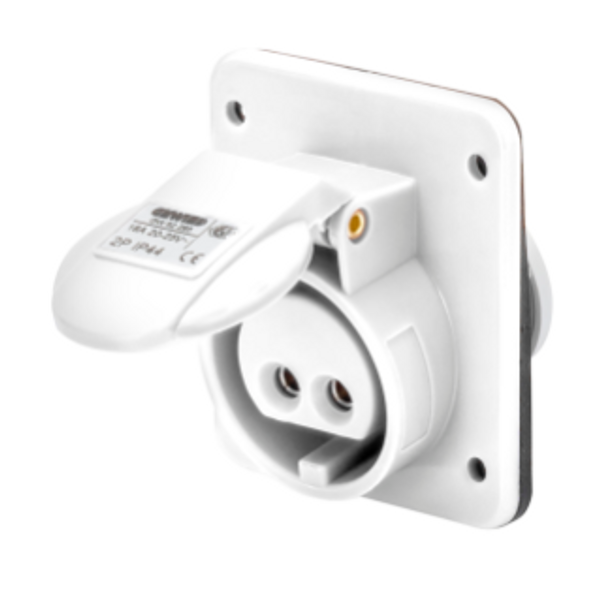 10° ANGLED FLUSH-MOUNTING SOCKET-OUTLET - IP44 - 2P 32A 20-25V and 40-50V d.c. - WHITE - 10H - SCREW WIRING image 1