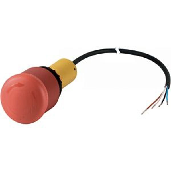 Emergency stop/emergency switching off pushbutton, Mushroom-shaped, 38 mm, Turn-to-release function, 1 NC, 1 N/O, Cable (black) with non-terminated en image 2