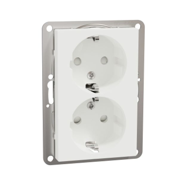 Exxact double socket-outlet centre-plate low two-circuits screwless white image 1