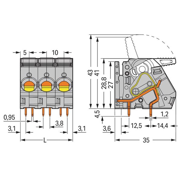 PCB terminal block lever 16 mm² gray image 3