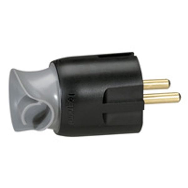 2P+E plug - 16 A - Fr/German std - cable orientation - black/grey - gencod label image 2