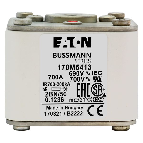 Fuse-link, high speed, 700 A, AC 690 V, size 2, 61 x 77 x 51 mm, aR, IEC, UL, single indicator image 9