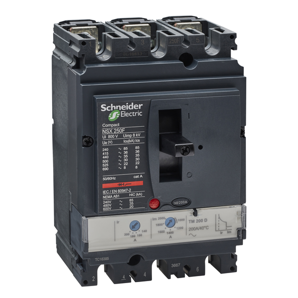 circuit breaker ComPact NSX250F, 36 kA at 415 VAC, TMD trip unit 200 A, 3 poles 3d image 4