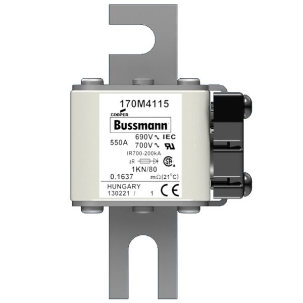 Fuse-link, high speed, 550 A, AC 690 V, size 1, 50 x 78 x 109 mm, aR, DIN, IEC, single indicator image 1