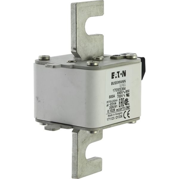 Fuse-link, high speed, 800 A, AC 690 V, size 2, 61 x 77 x 126 mm, aR, IEC, UL, single indicator image 23