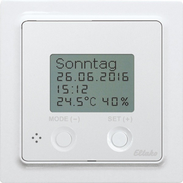 Wireless clock thermo hygrostat with display in E-Design55, pure white glossy image 1