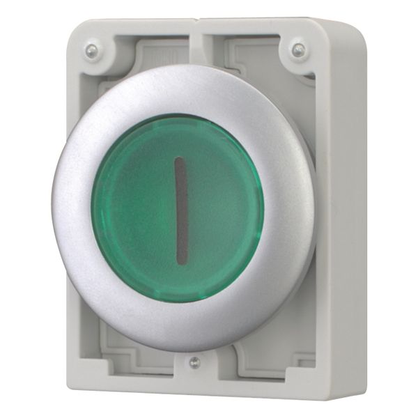 Illuminated pushbutton actuator, RMQ-Titan, Flat, momentary, green, inscribed 1, Metal bezel image 4