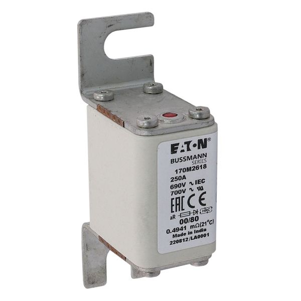 Fuse-link, high speed, 250 A, AC 690 V, DIN 00, 30 x 51 x 100 mm, aR, DIN, IEC, single indicator image 23