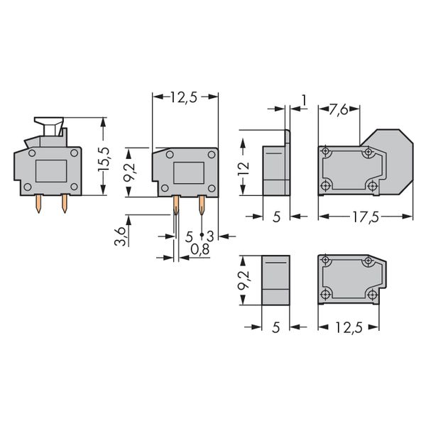 Stackable 2-conductor PCB terminal block push-button 0.75 mm² gray image 5