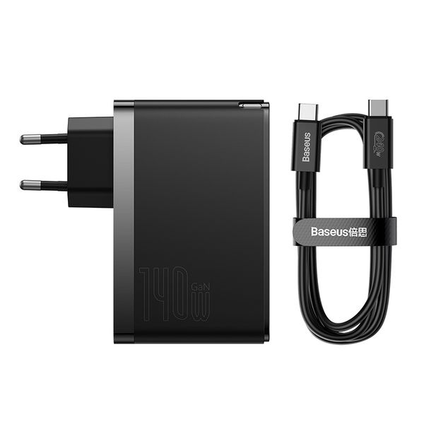 Wall Charger GaN5 Pro 140W USB + 2xUSB-C QC4+ PD3.1 with USB-C 1m Cable, Black image 3