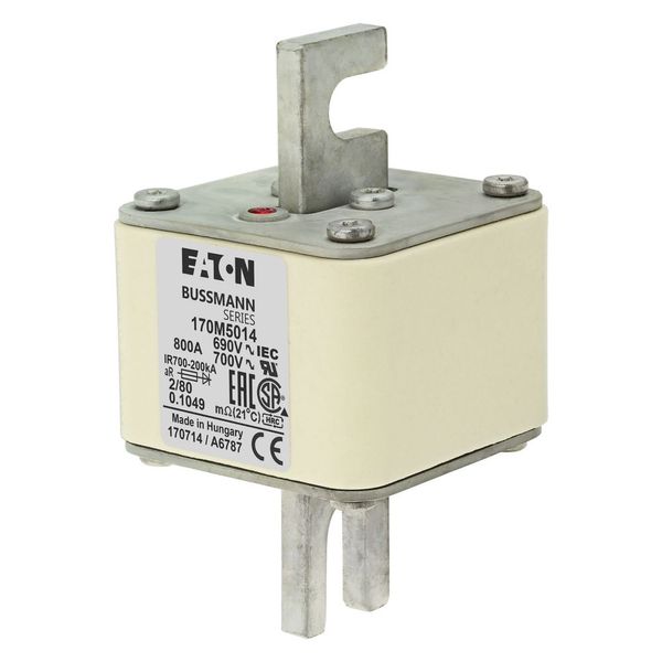 Fuse-link, high speed, 800 A, AC 690 V, DIN 2, 61 x 61 x 108 mm, aR, DIN, IEC, single indicator, 80 mm centres image 6