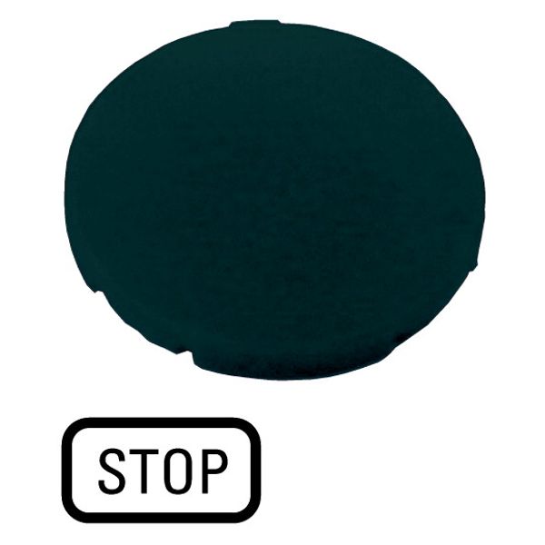 Button plate, flat black, STOP image 1