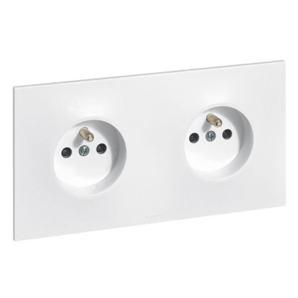 Double power socket with pre-wired earth Neptune - 16A - White image 1