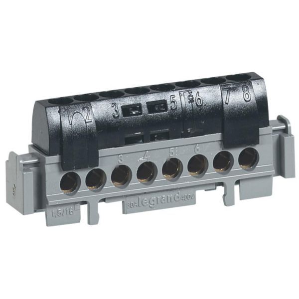 Phase terminal block - 8 terminals for 1.5 to 16 mm² cable - black image 1