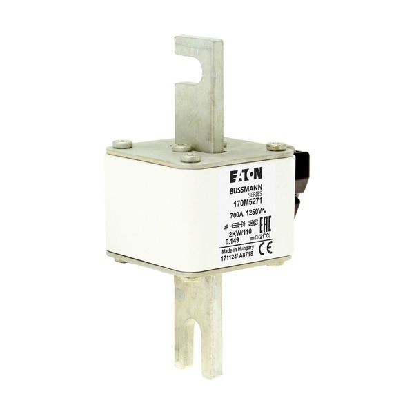 Fuse-link, high speed, 700 A, AC 1250 V, size 2, 61 x 77 x 138 mm, aR, IEC, single indicator image 9