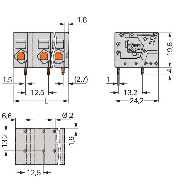 2626-1354 PCB terminal block; 6 mm²; Pin spacing 12.5 mm image 3