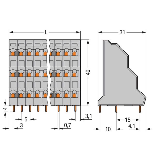 Triple-deck PCB terminal block 2.5 mm² Pin spacing 5 mm gray image 2
