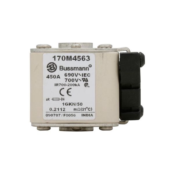 Fuse-link, high speed, 450 A, AC 690 V, size 1, 53 x 69 x 51 mm, aR, IEC, UL, single indicator image 2