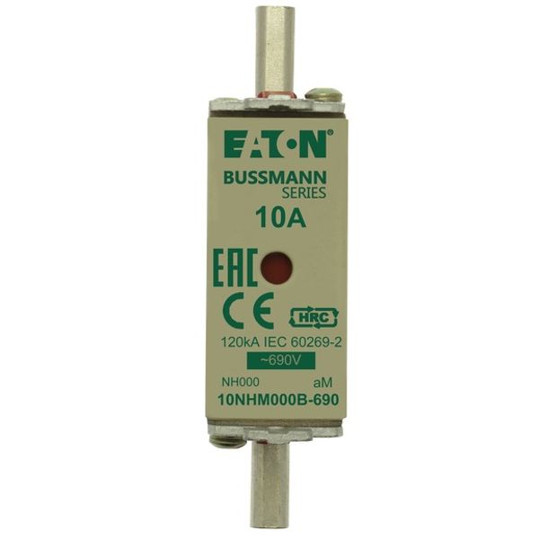 Fuse-link, LV, 10 A, AC 690 V, NH000, aM, IEC, dual indicator, live gripping lugs image 1