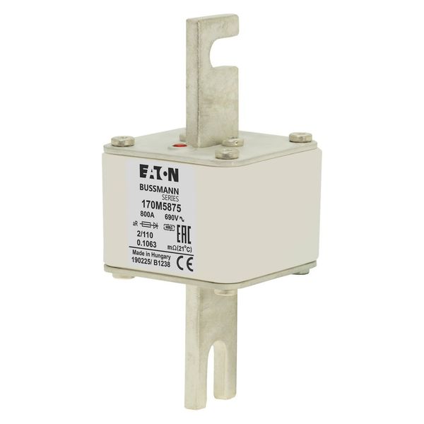 Fuse-link, high speed, 800 A, AC 690 V, size 2, 61 x 75 x 140 mm, aR, DIN, IEC, single indicator image 11