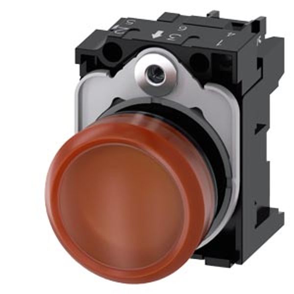 Indicator lights, 22 mm, round, plastic, amber, lens, smooth, with holder, LED module with integrated  3SU1103-6AA00-1AA0-Z Y13 image 2