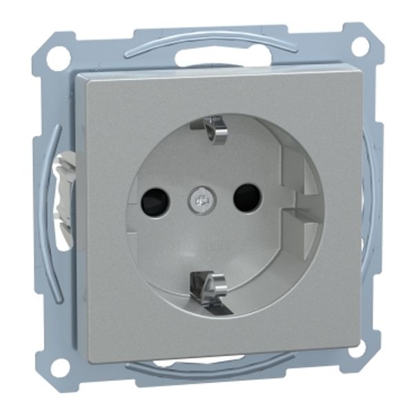 SCHUKO socket-outlet, shutter, screwless terminals, aluminium, System M image 2