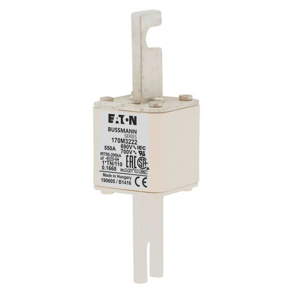 Fuse-link, high speed, 550 A, AC 690 V, compact DIN 1, 45 x 58 x 134 mm, aR, DIN, IEC, single indicator, 80 mm centres image 4