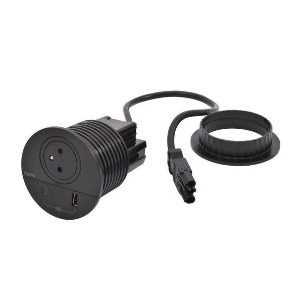 Incara Disq80 with 1 F/B socket, 1 USB A+C 15W and 1 0.5m cord with GST18 connector - black image 1