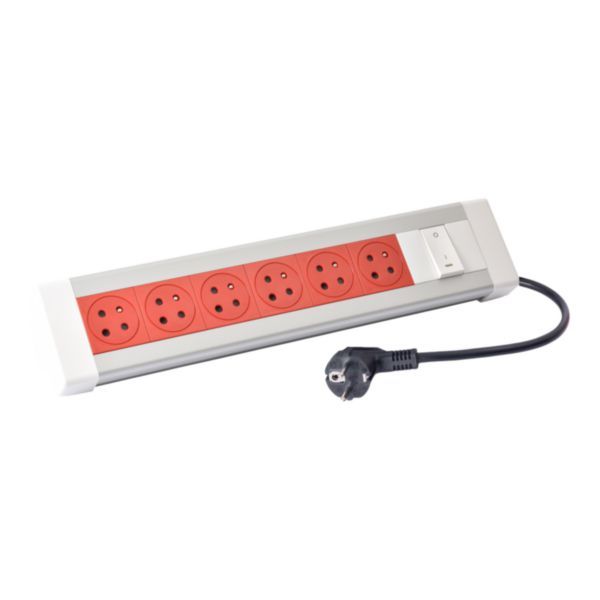 Desk unit with 3m cord and 2P+E plug equipped with 6 2P+E sockets Keyed surface and 1 illuminated switch image 1