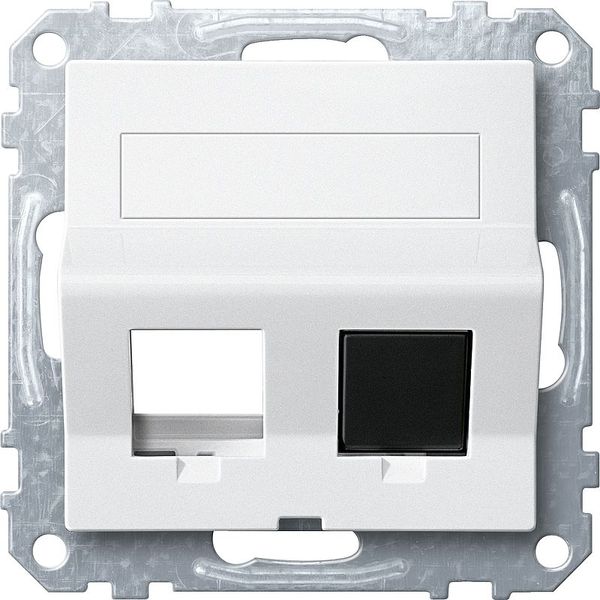 2-way slanted outlet with support ring and labeling field for Modular Jack, polar white, System M image 1