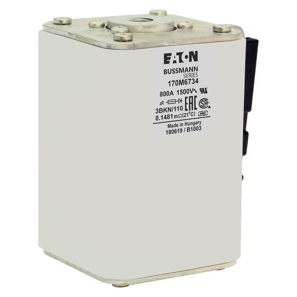 Fuse-link, high speed, 800 A, AC 1500 V, size 3, 74 x 96 x 112 mm, aR, IEC, single indicator image 6