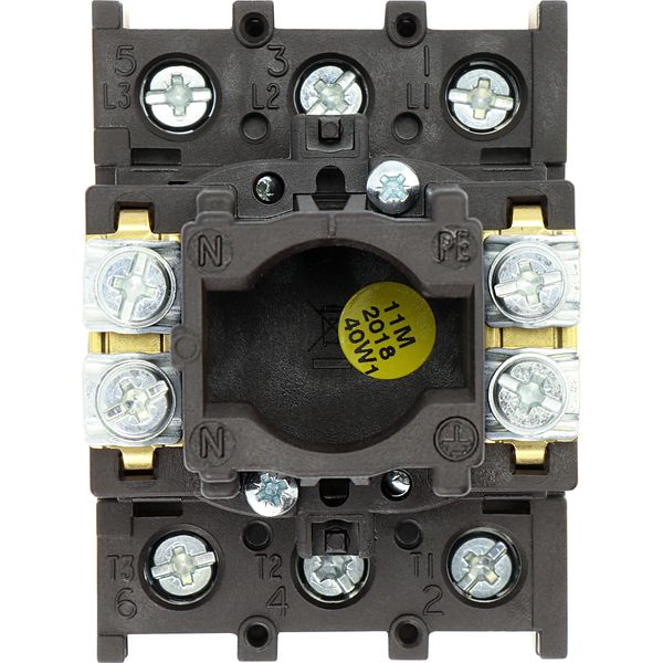 Main switch, P1, 25 A, flush mounting, 3 pole, Emergency switching off function, With red rotary handle and yellow locking ring, Lockable in the 0 (Of image 15