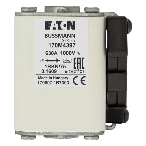 Fuse-link, high speed, 630 A, AC 1000 V, size 1, 53 x 69 x 74 mm, aR, IEC, UL, single indicator image 15