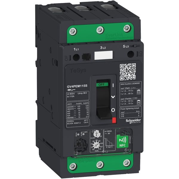 Motor circuit breaker, TeSys GV4, 3P, 2A, Icu 100kA, thermal magnetic multifunction, Everlink terminals image 3