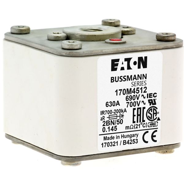 Fuse-link, high speed, 630 A, AC 690 V, size 2, 61 x 77 x 51 mm, aR, IEC, UL, single indicator, flush end, M10 image 23