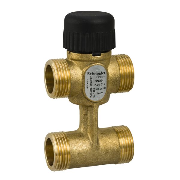 VZ419E Zone Valve, 3-Way with Bypass, PN16, DN20, G3/4 External Thread, Kvs 2.5 m³/h, M30 Actuator Connection, 5.5 mm Stroke, Stem Up Closed image 1