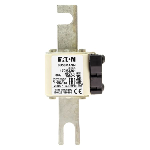 Fuse-link, high speed, 80 A, AC 690 V, compact DIN 1, 45 x 58 x 134 mm, aR, DIN, IEC, type K indicator, 110 mm centres image 16