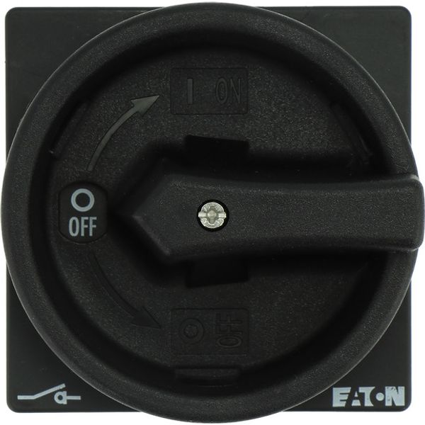 Main switch, P1, 40 A, rear mounting, 3 pole, 1 N/O, 1 N/C, STOP function, With black rotary handle and locking ring, Lockable in the 0 (Off) position image 1