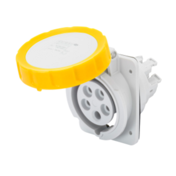 10° ANGLED FLUSH-MOUNTING SOCKET-OUTLET HP - IP66/IP67 - 3P+N+E 16A 100-130V 50/60HZ - YELLOW - 4H - FAST WIRING image 1