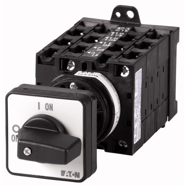 On-Off switch, T3, 32 A, rear mounting, 6 contact unit(s), 9-pole, 2 N/O, 1 N/C, with black thumb grip and front plate image 1