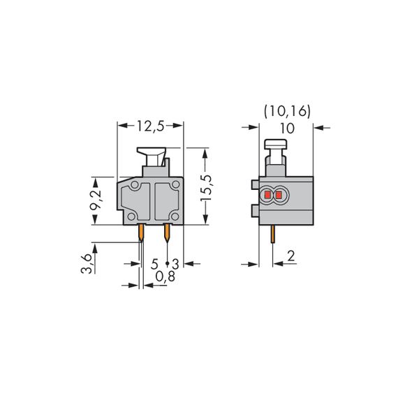Stackable 2-conductor PCB terminal block push-button 0.75 mm² gray image 3