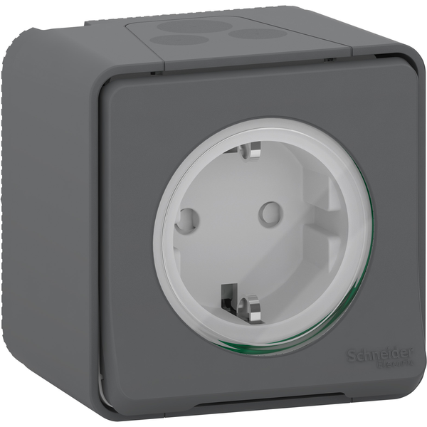Socket-outlet, Mureva Styl, 2P + E with shutters, side earth, 16A, 250V, surface, grey image 3