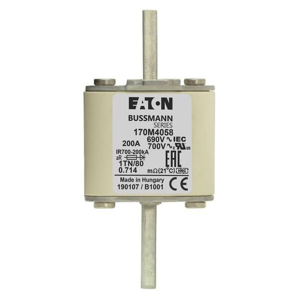 Fuse-link, high speed, 200 A, AC 690 V, DIN 1, 53 x 66 x 108 mm, aR, DIN, IEC, single indicator image 15