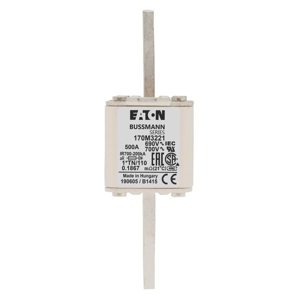 Fuse-link, high speed, 500 A, AC 690 V, compact DIN 1, 45 x 58 x 134 mm, aR, DIN, IEC, single indicator, 80 mm centres image 5