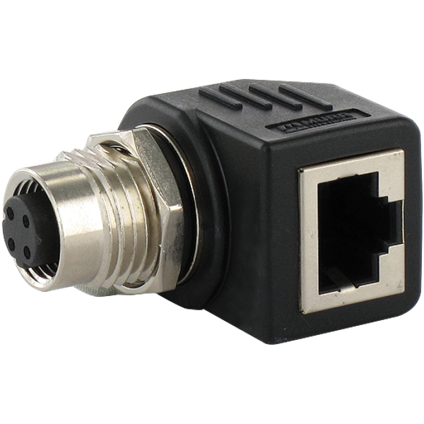 M12 Bu. D-cod. / RJ45 Ethernet adapter 90° 4-pol. image 1