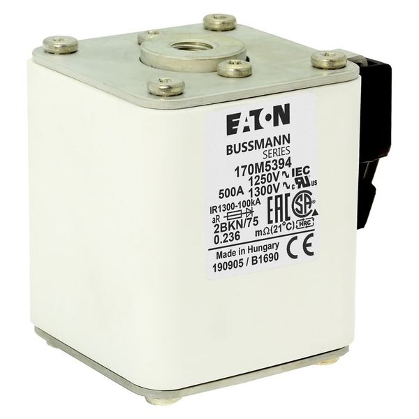 Fuse-link, high speed, 500 A, AC 1250 V, size 2, 61 x 75 x 77 mm, aR, IEC, UL, single indicator image 9