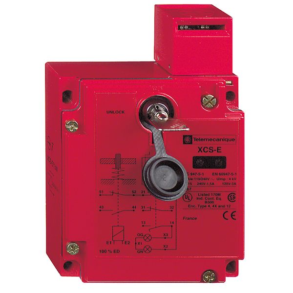 Safety switch, Telemecanique Safety switches XCS, metal XCSE, 2NC + 1 NO, slow break, 2entries tapped M20, 24 V image 1