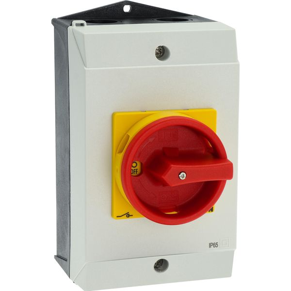 Main switch, P1, 32 A, surface mounting, 3 pole, Emergency switching off function, With red rotary handle and yellow locking ring, Lockable in the 0 ( image 20