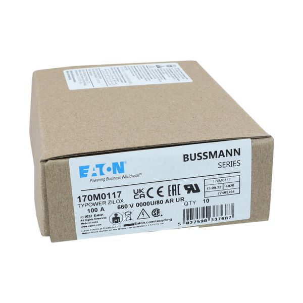 Fuse-link, high speed, 100 A, AC 660 V, size 0000, 18 x 19 x 100 mm, aR, UL image 13